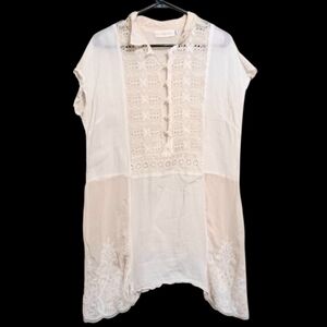 4 Love and Liberty Johnny Was White Cotton Lightweight Cover Up Tunic Top